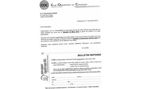 Rappel sur le repas dansant du C.O. Chavanod