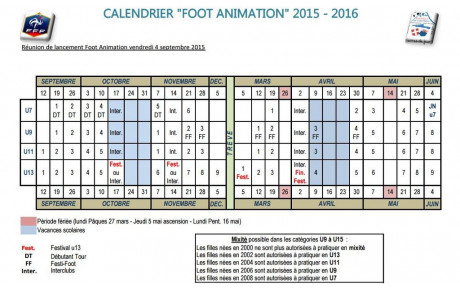 CALENDRIER &quot;FOOT ANIMATION&quot; 2015 - 2016