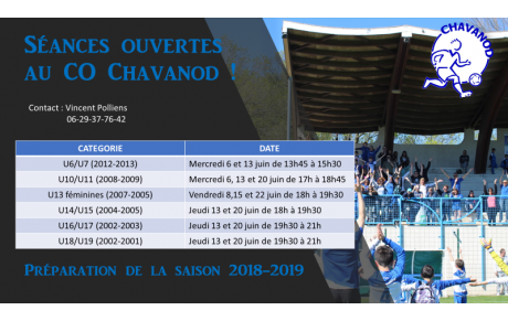 SEANCES D'ESSAIS POUR LA SAISON 2018-2019