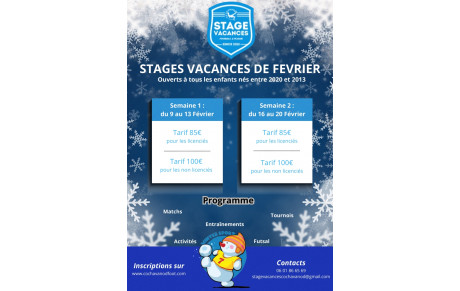 STAGES VACANCES HIVER 2026 : OUVERTURE DES INSCRIPTIONS
